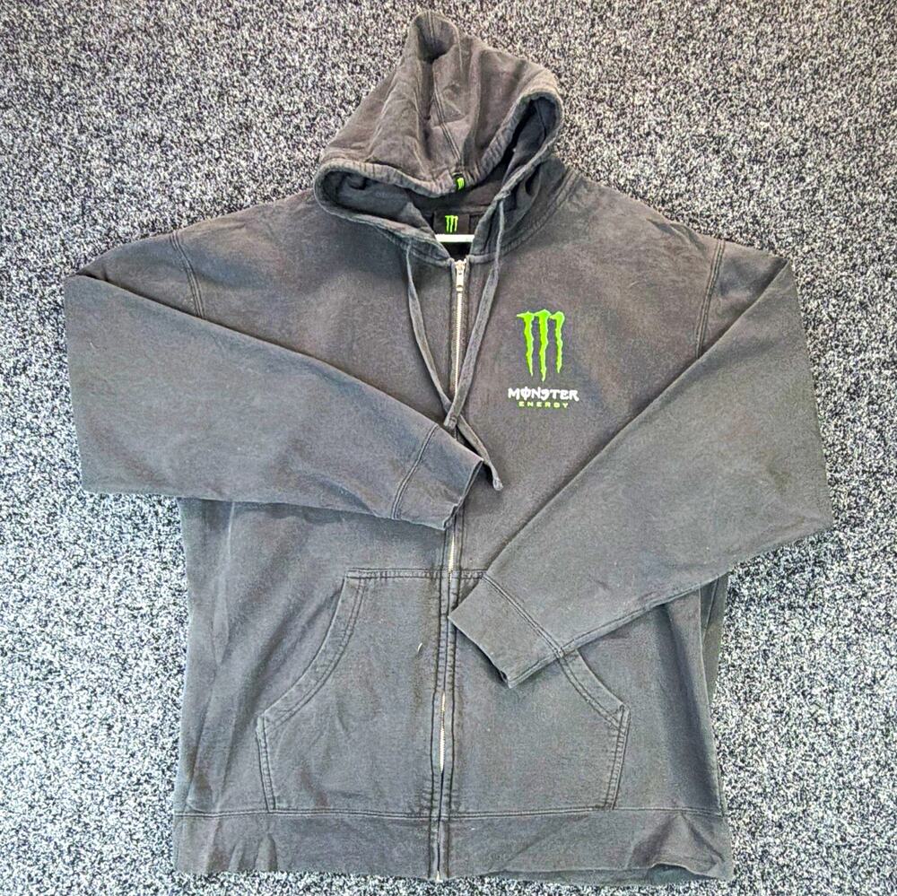 Monster Energy Men's Black Full Zip Hooded Fleece Hoodie XL Graphic Print